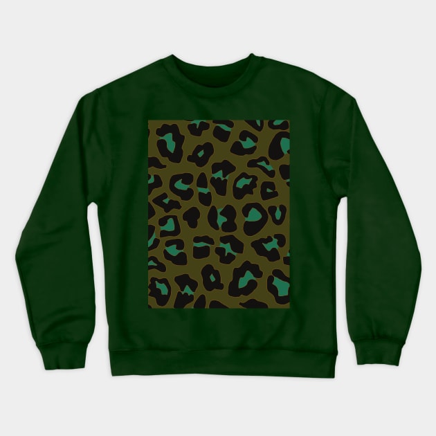 Olive Green, Turquoise and Yellow Leopard Spots Print Crewneck Sweatshirt by OneThreeSix